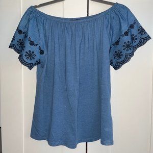 Jean Pierre Blue Off the Shoulder Blouse Size M